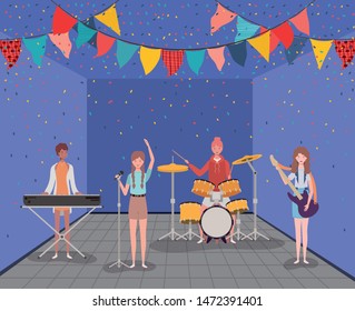 Group Women Playing Instruments Camp Stock Vector (Royalty Free ...