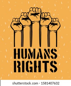 interracial hands fist with humans rights lettering vector illustration design