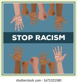 interracial hands stop racism campaign vector illustration design