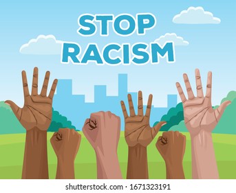 interracial hands stop racism campaign vector illustration design