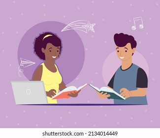 interracial kids with laptop online education