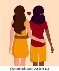 Interracial lesbian couple. Hugging young women. The LGBT community and the concept of love.