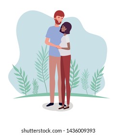 interracial lovers couple pregnancy characters in the landscape