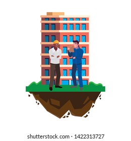 interracial male builders constructors with building