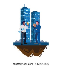 interracial male builders constructors with building