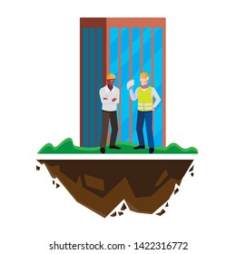 interracial male builders constructors with building