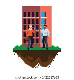 interracial male builders constructors with building