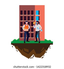interracial male builders constructors with building