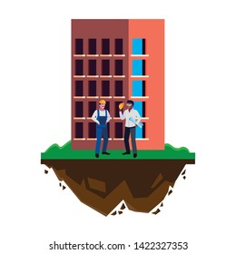interracial male builders constructors with building