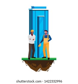 interracial male builders constructors with building