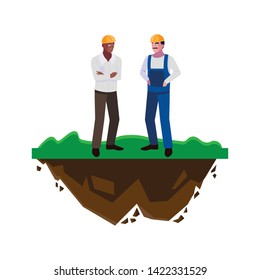 interracial male builders constructors on the lawn