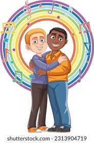 Interracial male couple cartoon character  illustration