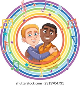 Interracial male couple cartoon character  illustration