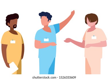 interracial male medicine workers with uniforms vector illustration design