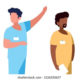 interracial male medicine workers with uniforms vector illustration design