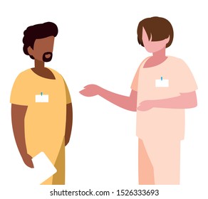 interracial male medicine workers with uniforms vector illustration design