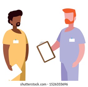interracial male medicine workers with uniforms vector illustration design