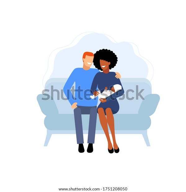 Mariage Interracial Couple Mixte Avec Bebe Image Vectorielle De Stock Libre De Droits