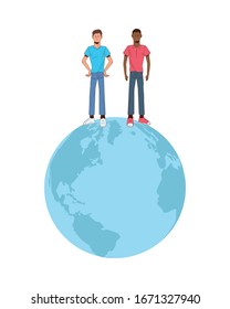 interracial men in world planet vector illustration design