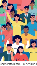 interracial strong people protesting characters vector illustration design