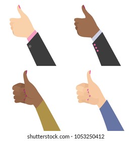 Interracial Woman Hands Set Gesturing Like Flat Vector Illustration Isolated on White