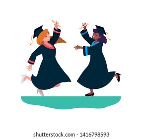 interracial women students graduated celebrating
