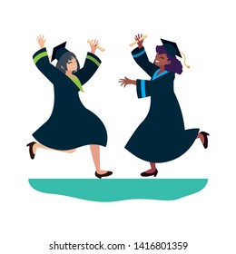 interracial women students graduated celebrating