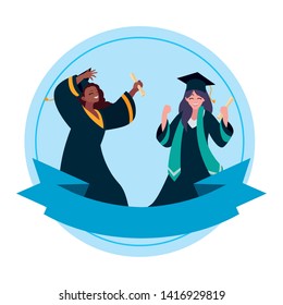 interracial women students graduated celebrating