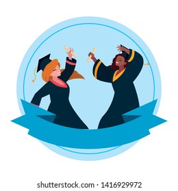 interracial women students graduated celebrating