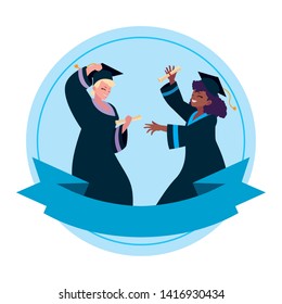 interracial women students graduated celebrating