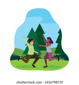 interracial young couple celebrating in the camp