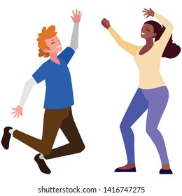 interracial young couple celebrating characters