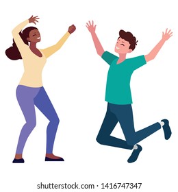 interracial young couple celebrating characters