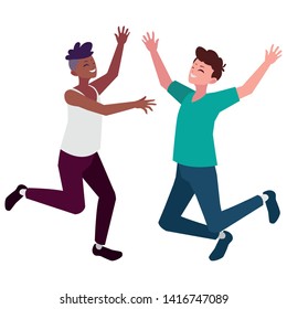 interracial young men celebrating characters