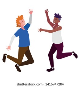 interracial young men celebrating characters