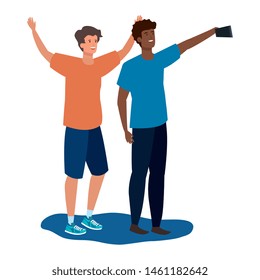 interracial young men friends taking a selfie