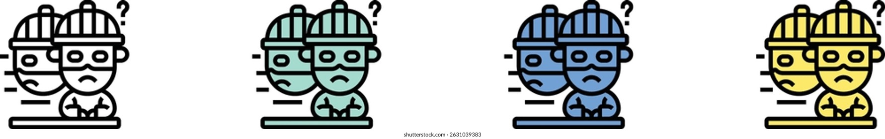 interrogate icon. Outline, Green, Blue and Yellow Style Design Isolated On White Background