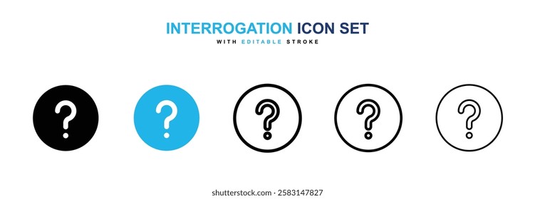 Interrogation icons vector collection in black and blue colors on white background