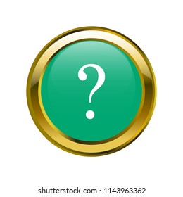 interrogation symbol classic in golden brooch with emerald blue color, editable vector