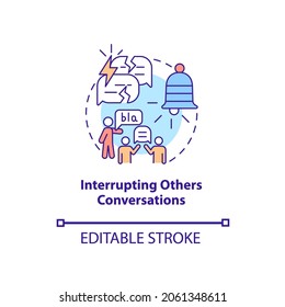 Interrupting others conversations concept icon. Hyperactive-impulsive symptom abstract idea thin line illustration. Poor regulating functions. Vector isolated outline color drawing. Editable stroke