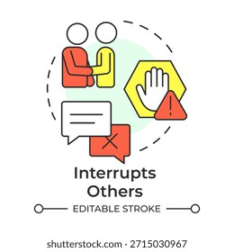 Interrumpe otros icono de concepto multicolor. Habilidades sociales. Personas de comunicación. Difícil conversación. Ilustración de línea de forma redonda. Abstractas idea. Diseño gráfico. Fácil de usar en el poste del blog
