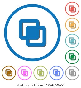 Intersect shapes flat color vector icons with shadows in round outlines on white background