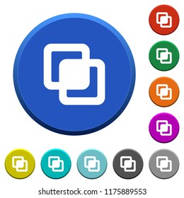 Intersect shapes round color beveled buttons with smooth surfaces and flat white icons