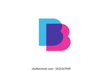 intersected B letter logo icon for company. Blue and pink alphabet design for business and corporate