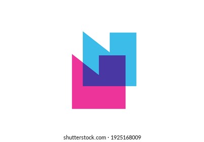 intersected N letter logo icon for company. Blue and pink alphabet design for business and corporate