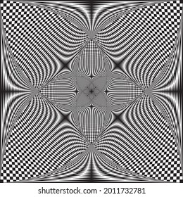 Intersected spyral trajectory chess butterfly illusion abstract background black on transparent