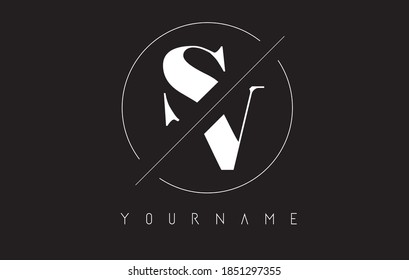 Intersected SV S V Letters Logo with Round Frame Design Vector Illustration.