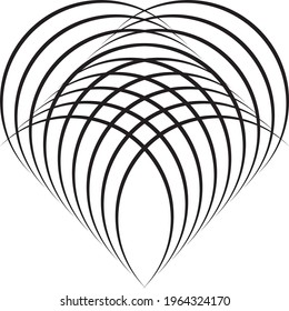 Intersected trajectory hearth illusion abstract background black on transparent