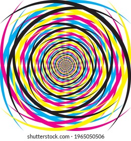 Intersected trajectory hive illusion abstract background cyan magenta yellow black on transparent