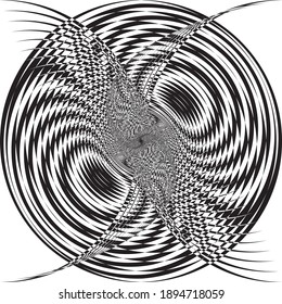 Intersected trajectory owl sphere illusion abstract background black on transparent